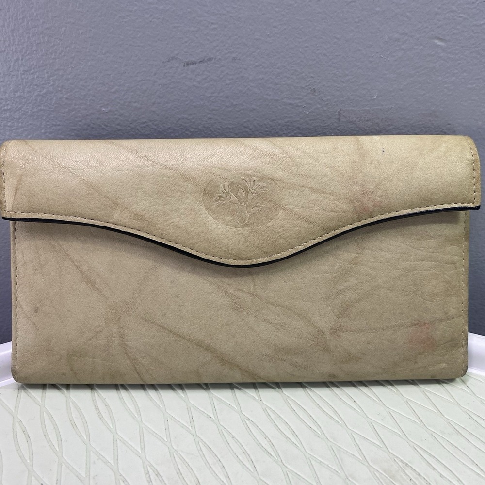 Buxton Wallet Womens Beige Bifold Organizer Genuine Leather Cowhide-pre-loved‎